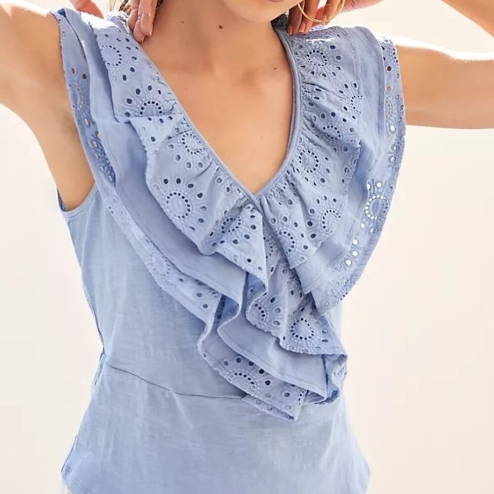 NWT Anthropologie Jodi Ruffled Eyelet Crop Top Size M